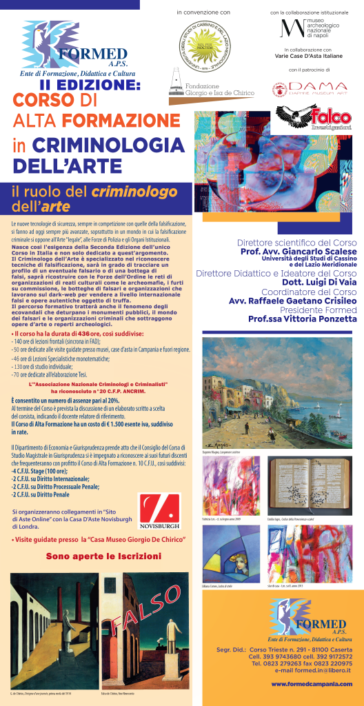 II Edizione - Corso di Alta Formazione in "Criminologia dell'Arte", in convenzione con il Dipartimento di Economia e Giurisprudenza dell'Università degli Studi di Cassino e del Lazio Meridionale.