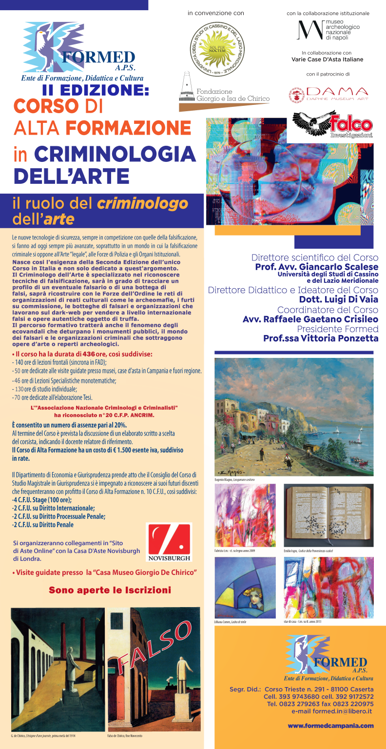 II Edizione - Corso di Alta Formazione in "Criminologia dell'Arte", in convenzione con il Dipartimento di Economia e Giurisprudenza dell'Università degli Studi di Cassino e del Lazio Meridionale.